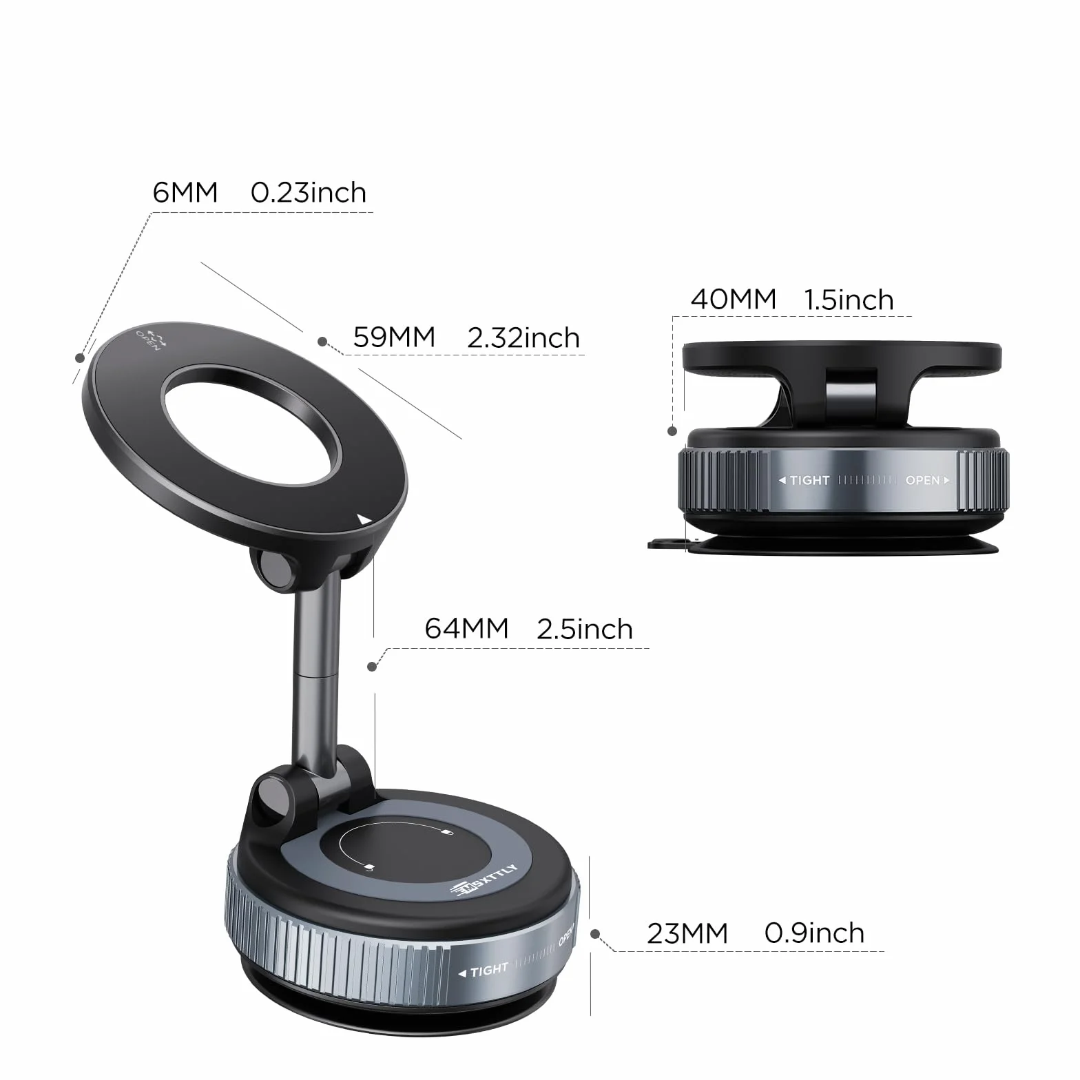 MSXTTLY Support Telephone Voiture pour Magsafe Support Telephone Voiture Magnétique, Rotation 360 Portable Aimanté Voiture pour iPhone 17 Pro Max 16-12 et Android, Vmag-S1 Noir
