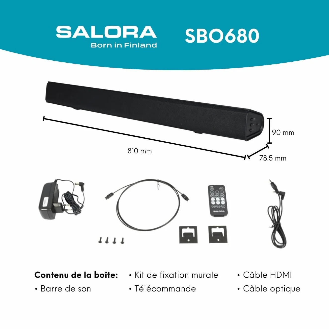 SALORA SBO680 Barre de Son TV Bluetooth 5.0 sans Fil 2.1 canaux 60W Caisson de Basses intégré HDMI Arc