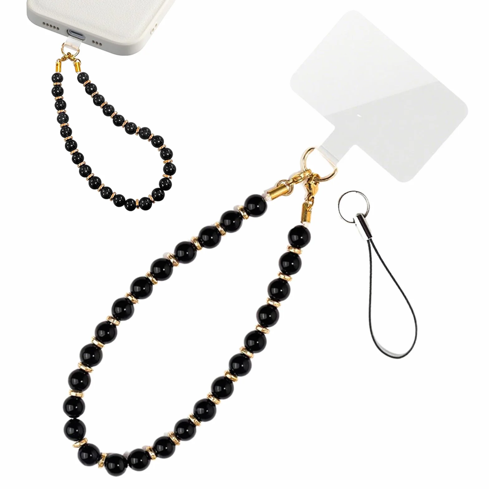 Bijoux de Téléphone en Obsidienne Noire, Dragonne Téléphone Portable Anti-Perte, Bracelet Téléphone de Perles Élégant, Charme de Téléphone Universel pour Smartphone et Accessoires