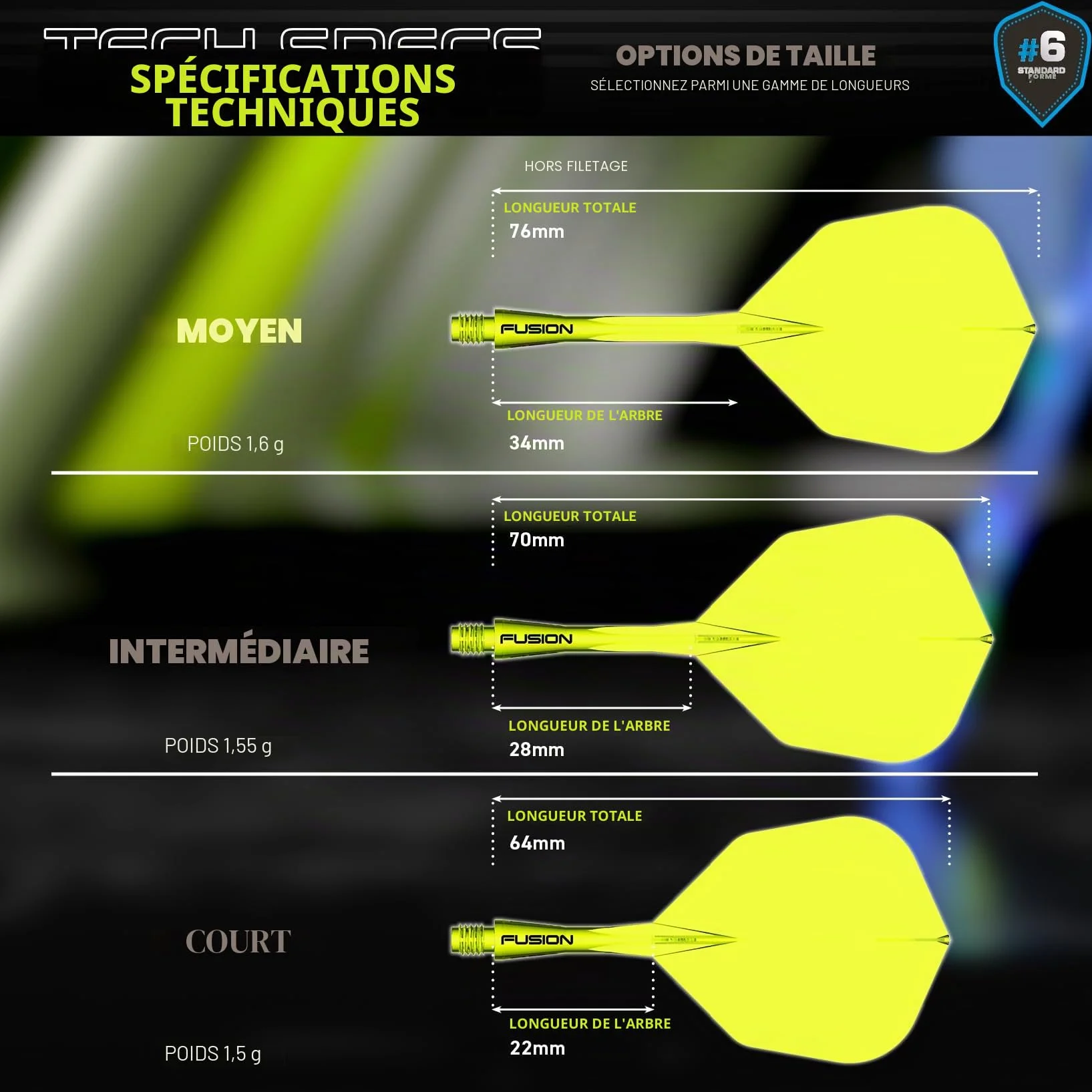 WINMAU Darts Fusion Système intégré vol arbre No6 Forme Design Court intermédiaire Moyen