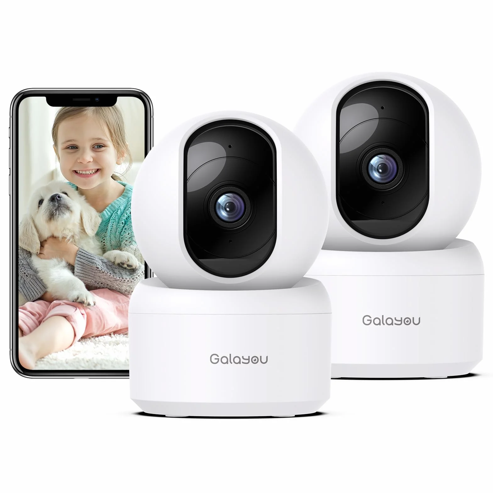 GALAYOU 2K(3MP) Camera Surveillance WiFi Intérieure - Caméra Interieur Maison 360°, Détection Humaine AI, Suivi Intelligent pour Bebe/Chien/Chat/Animaux, Alerte Instantanée G2 (Lot de 2)