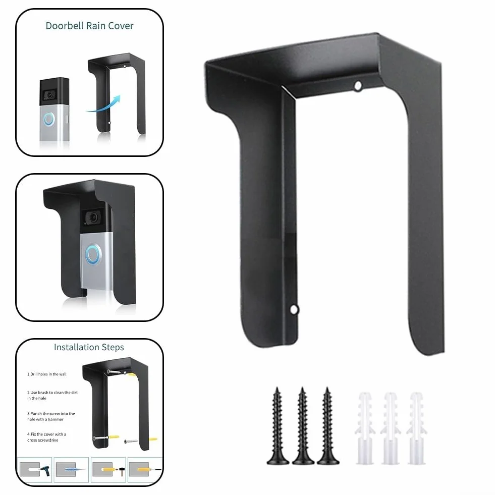Housse de protection anti-pluie en métal anti-reflet imperméable pour la plupart des sonnettes vidéo