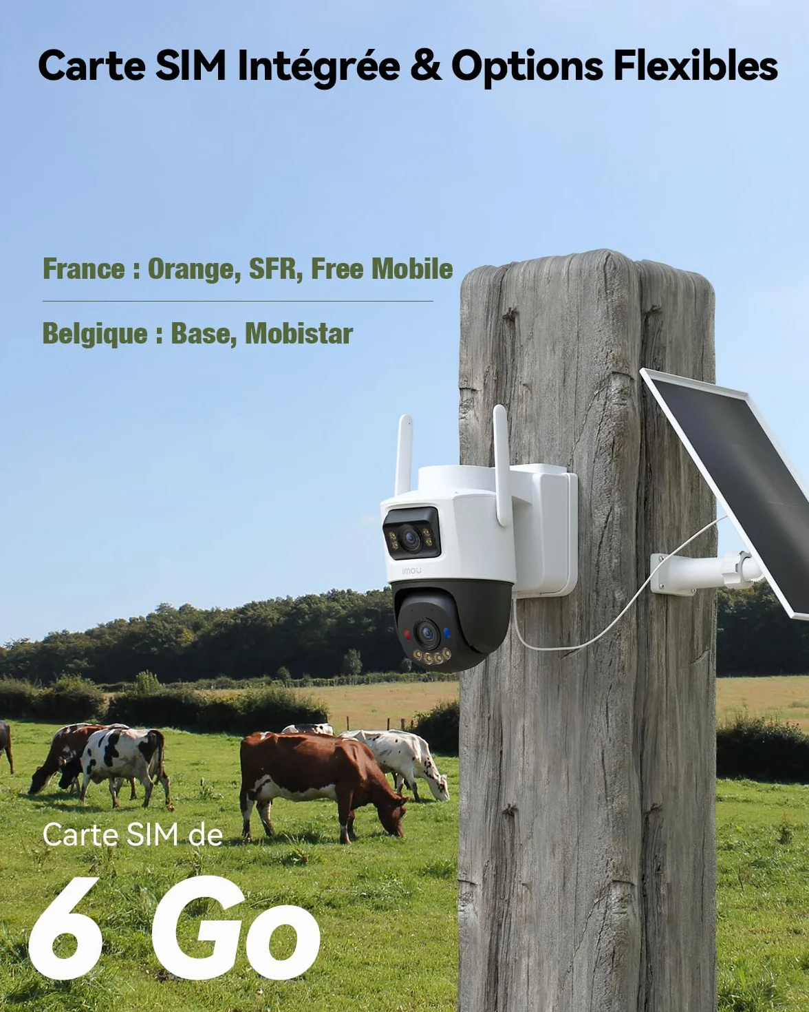 Imou 4G LTE Caméra Solaire avec Carte SIM, 10MP(5MP+5MP) Caméra Surveillance WiFi Extérieure sans Fil Double Objectif, AOV 24/7 Enregistrement, 25M Détection Personnes/Véhicules, microSD 64Go Incluse