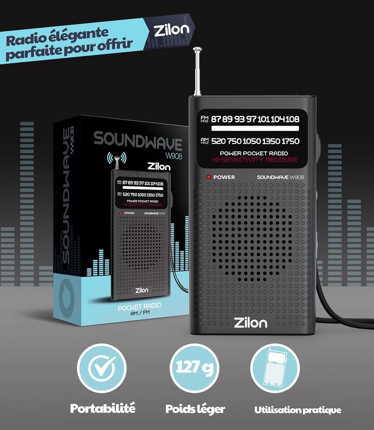 Radio à Piles Portable Petite Analogique Transistor FM Entrée pour Écouteurs Kit d’Urgence Excellente Réception Petit Poche Utilisation Simple Personnes Âgées Chiffres AA (Noire)