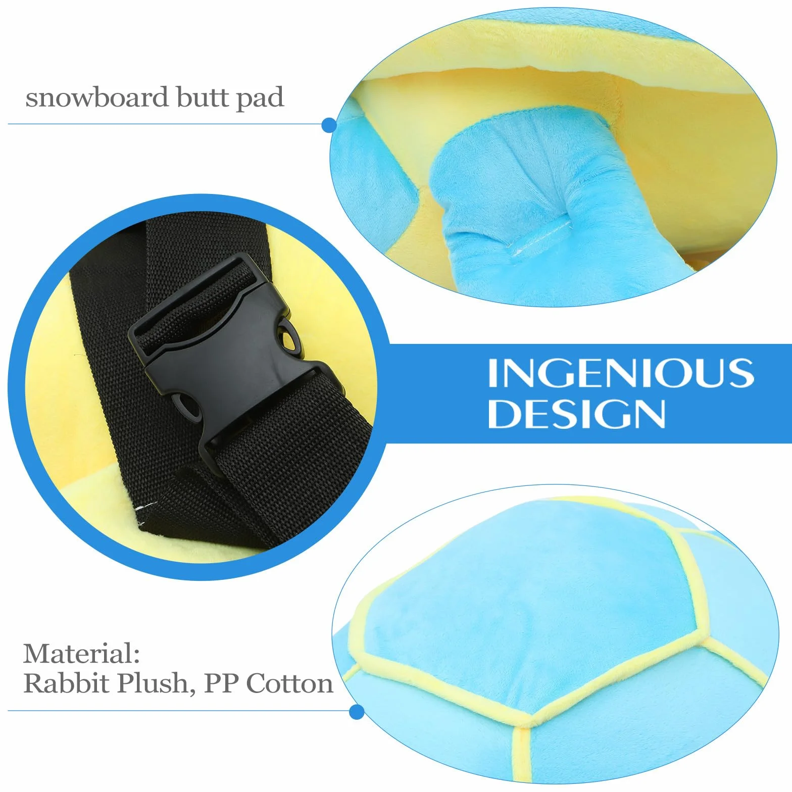 Coussin de Protection des Hanches en Peluche Motif Tortue Bleu, Adulte 100-200 Kg, Ski et Roller