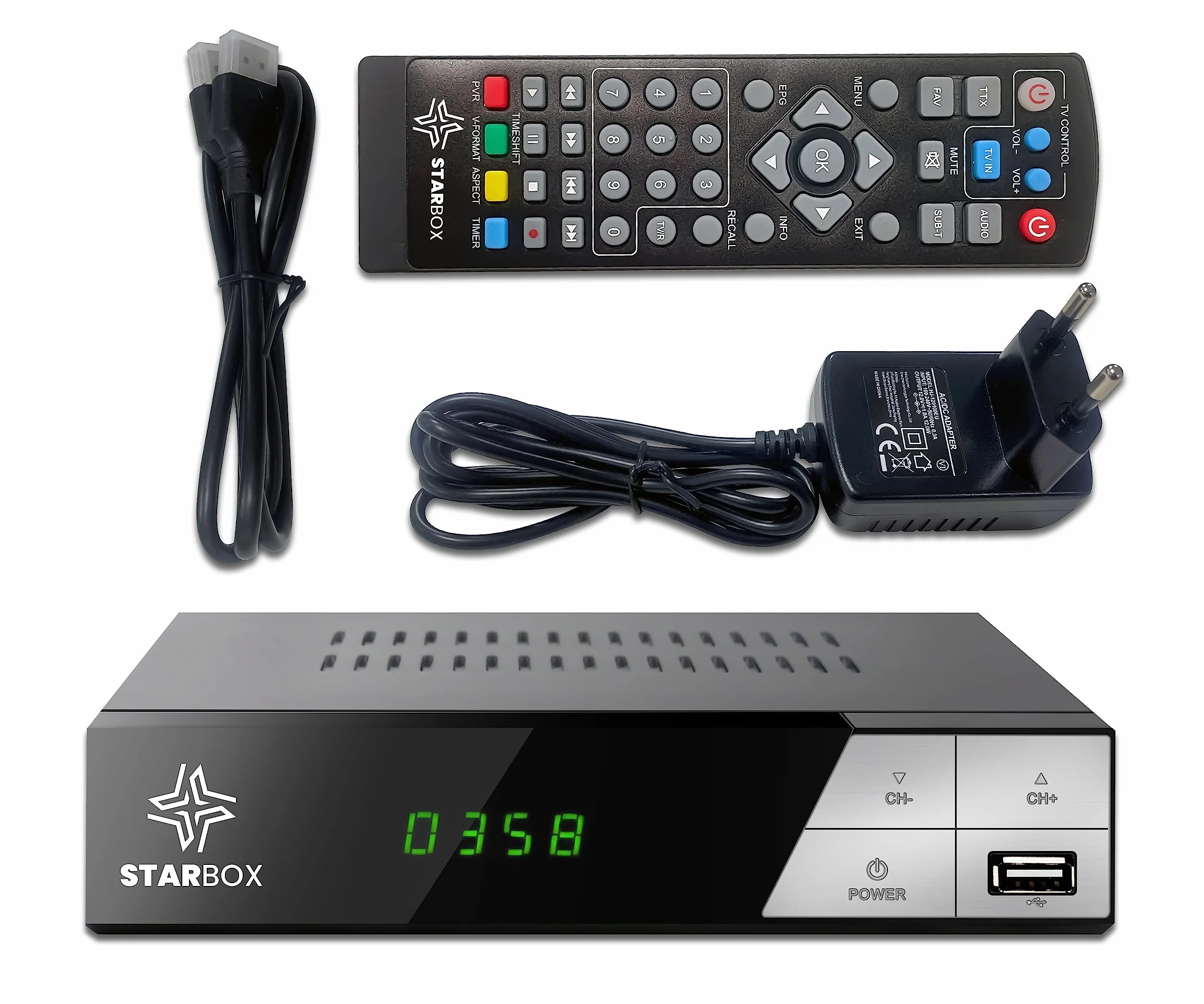 Décodeur TNT HD Star Box DVB-T2 DVB-C H.265 Full HD 1080p USB HDMI péritel télécommande 2 en 1