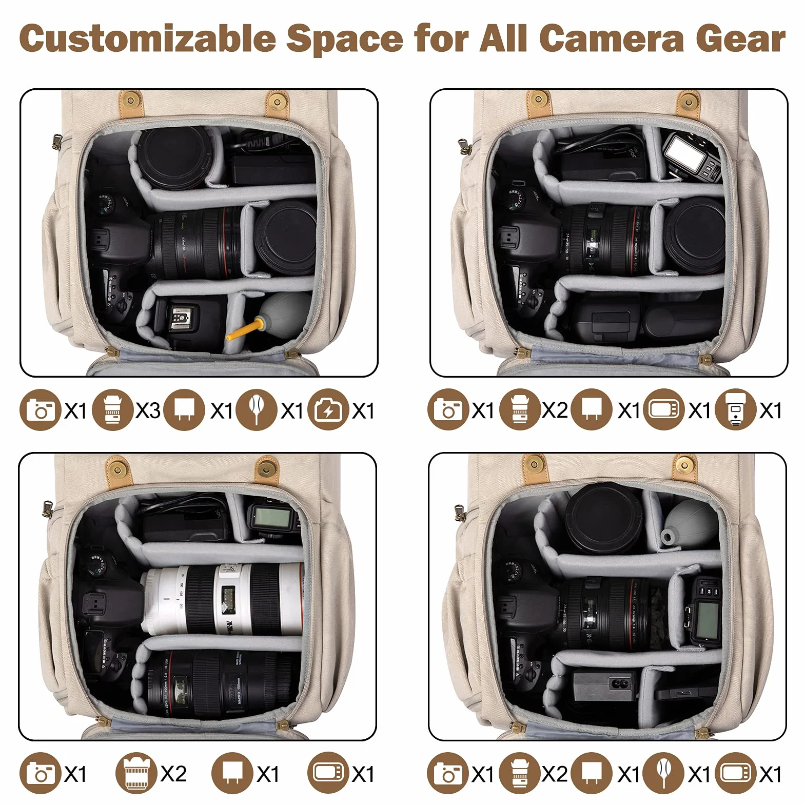 bagsmart Sac à dos pour appareil photo reflex numérique - En toile - Antivol - Imperméable - Avec protection contre la pluie - Pour ordinateur portable de 15" - Appareil photo reflex numérique -