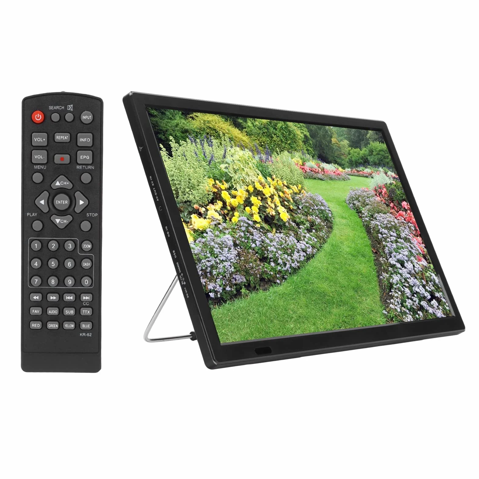 Moniteur de Télévision Numérique Portable de 16 Pouces TV HD 1080p à Piles, Prise en de la Vidéo 1080p MKV MOV AVI WMV MP4 Radio FM avec Support pour en Voiture en Plein Air