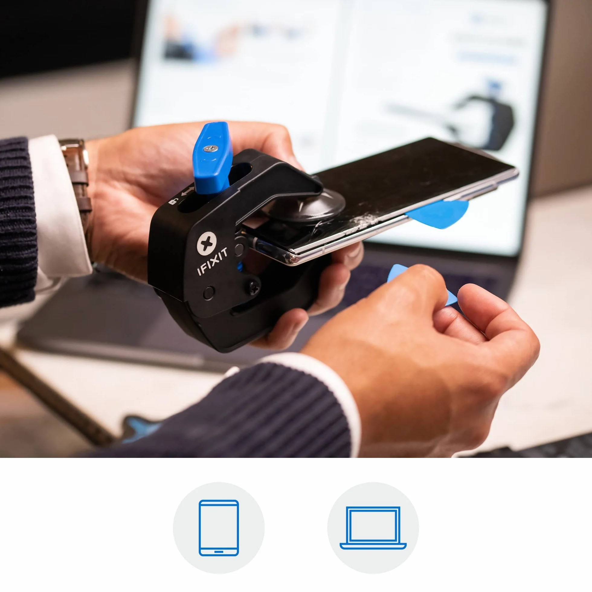 iFixit Anti-Clamp, pince avec ventouses pour ouvrir téléphone portable, tablette & Co., pince à ventouse, outil pour séparer les composants collés