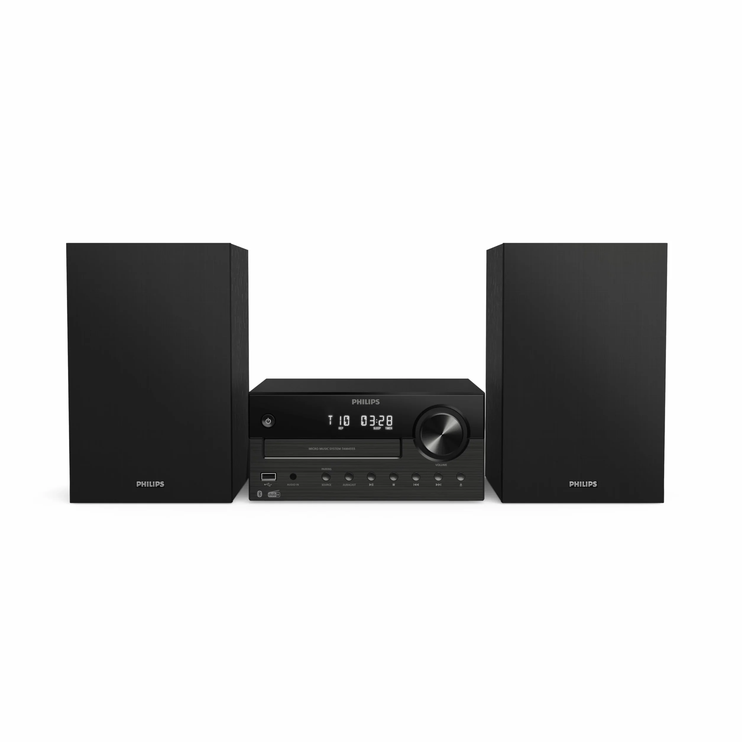Philips TAM4555M2 Système de microchaîne hi-fi – 100 W, enceintes Bass Reflex, DAB+/FM, CD, USB, entrée audio, Bluetooth 5.4, Auracast, télécommande, préréglages audio numériques, emballage écologique