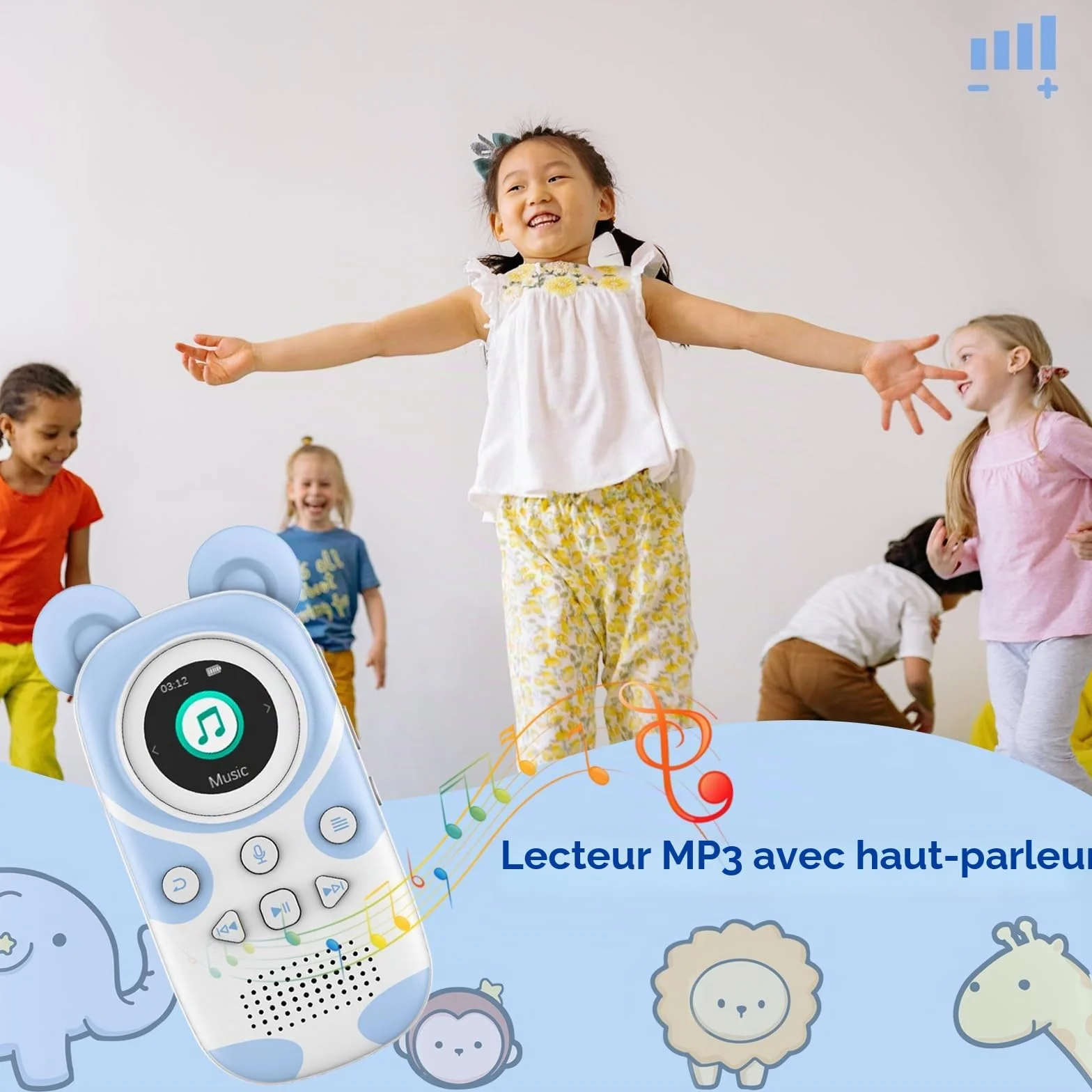 Lecteur MP3 Enfants Bluetooth 5.3 64GB avec Radio FM, Réveil, Enregistrement, Chronomètre