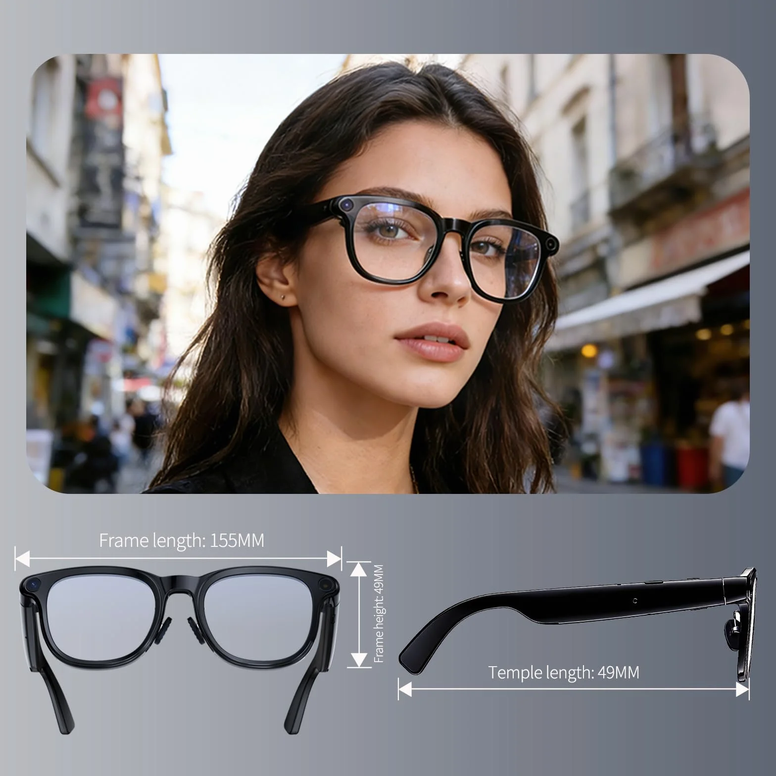 Lunettes intelligentes AI avec caméra 4K, lunettes Bluetooth anti-secousses de 8 MPW, enregistrement vidéo 1080p, réduction du bruit, traduction en temps réel et interprétation simultanée