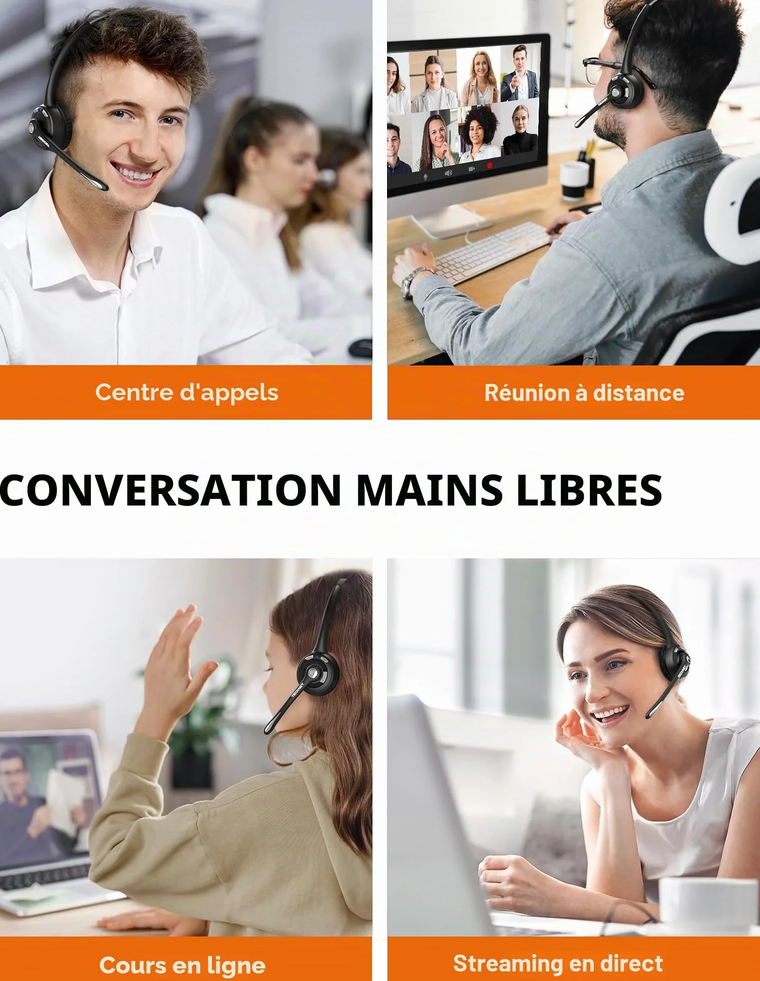 TECKNET Casque Bluetooth sans Fil avec Microphone Antibruit Mains Libres
