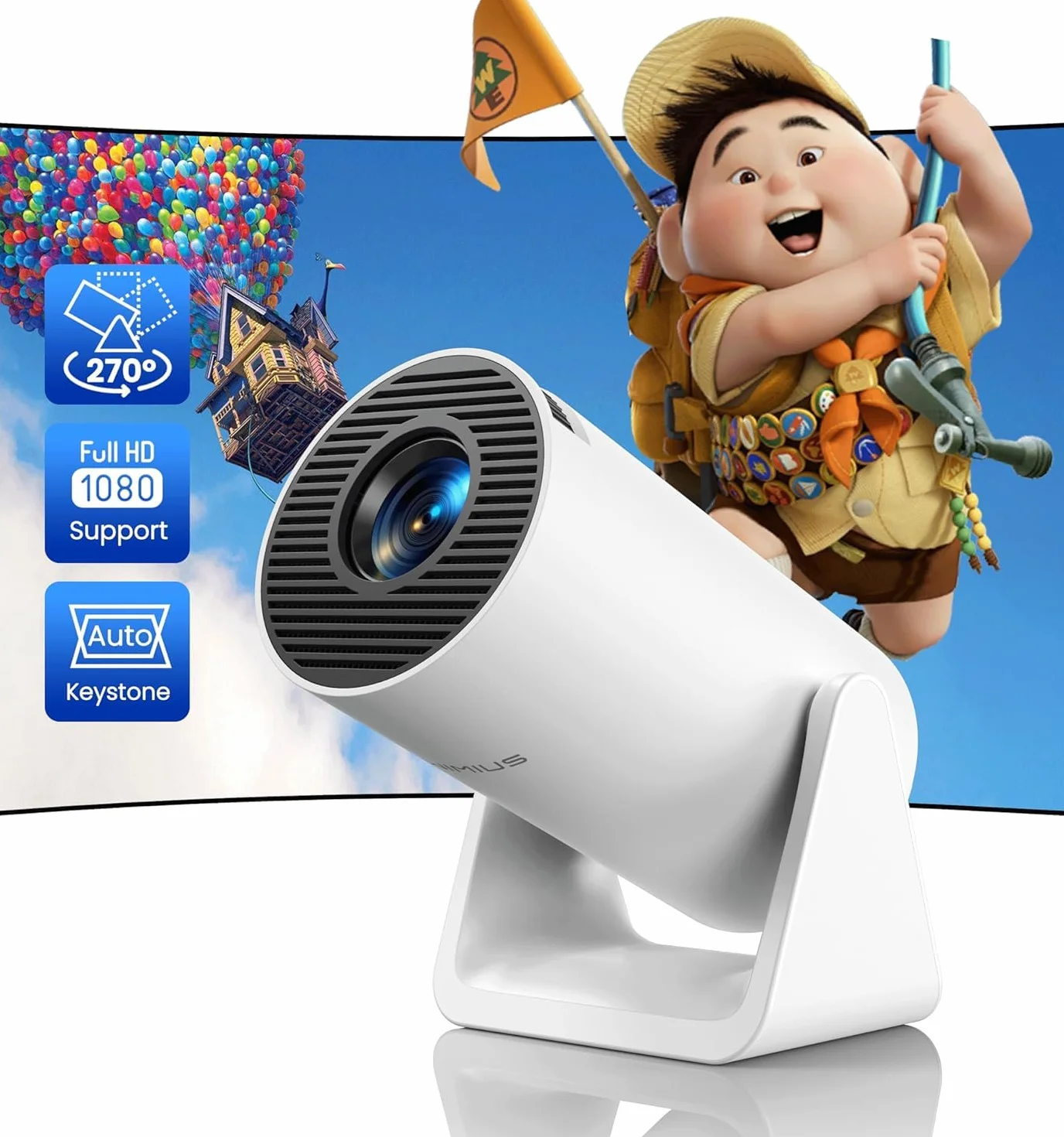 WiMiUS Mini Vidéoprojecteur Portable 1080p Full HD Auto Keystone WiFi Bluetooth Rotatif 270°