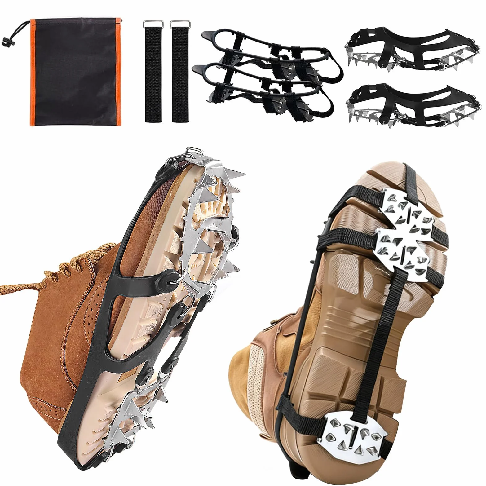 Crampons antidérapants pour chaussures de randonnée, lot de 2 paires, noir, taille L