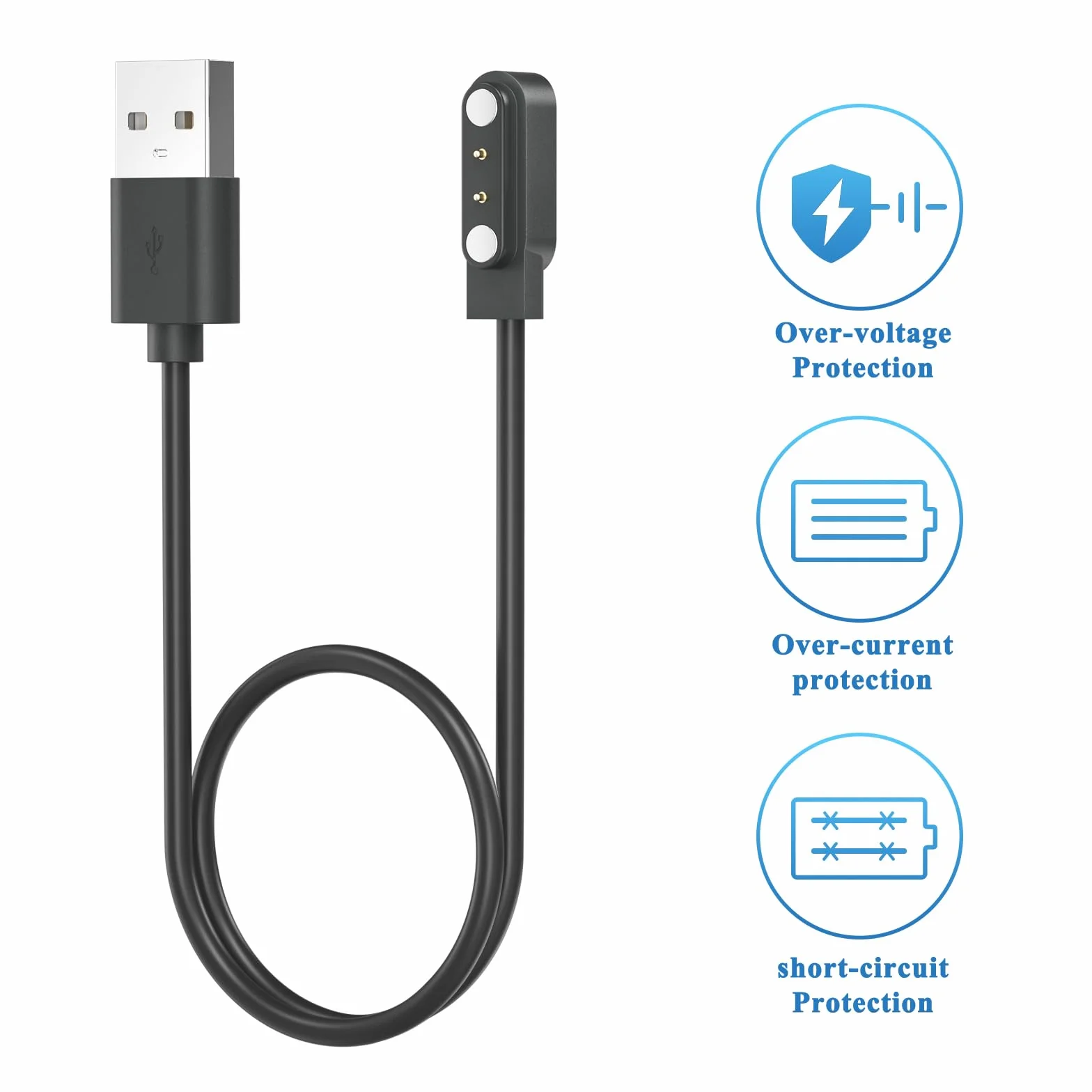 Amzpas Chargeur Montre Connectée, Câble USB 2 Broches de Charge Magnétique pour Smartwatch, Câble de Recharge pour Montre Intelligente Universel, Espacement des Contacts du Chargeur 4mm (USB 60cm)