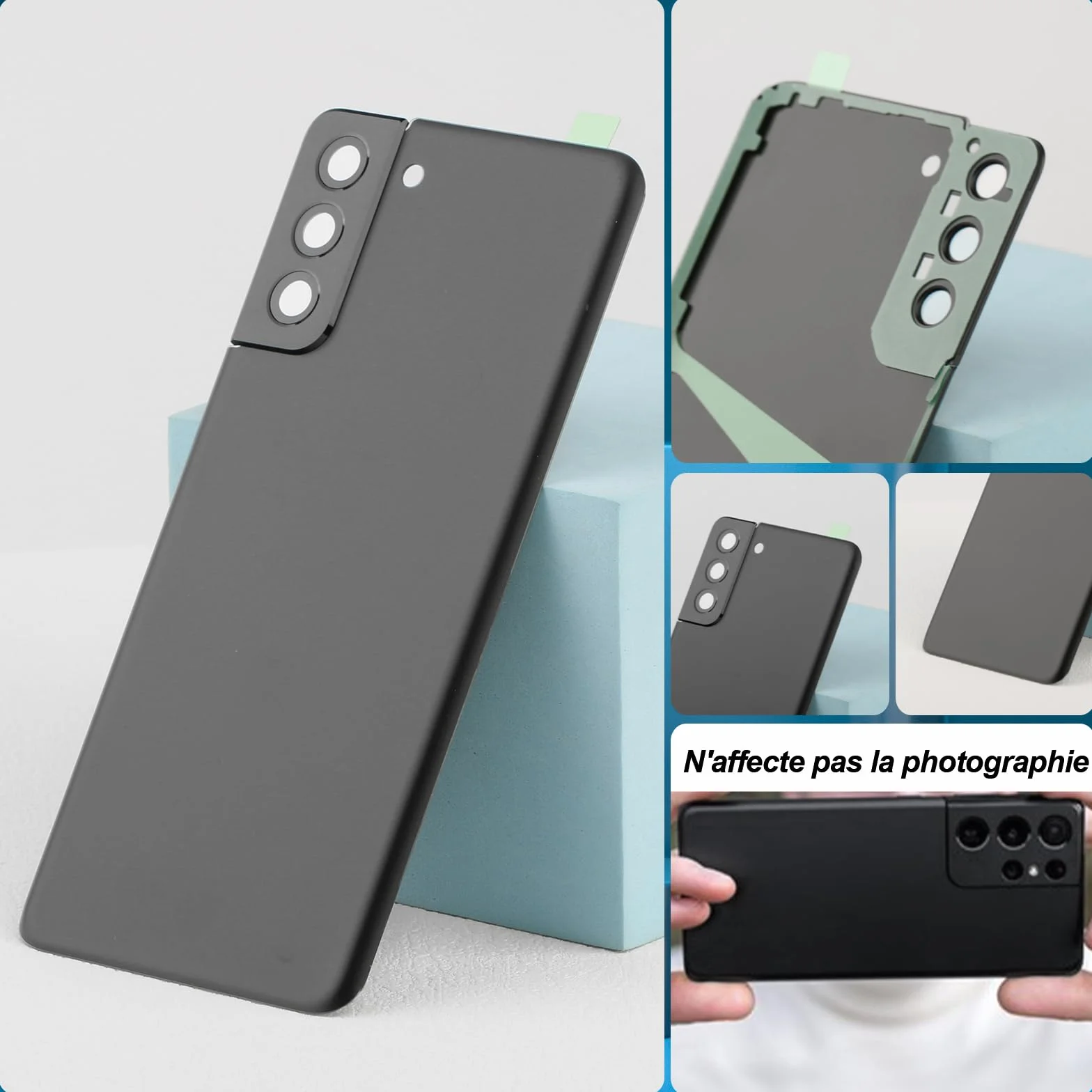 RongZy Coque Arrière pour Samsung Galaxy S21 Plus 5G Batterie Couvercle Rechange pour Galaxy S21 Plus 5G SM-G996B Cache Batterie pour Téléphone de Remplacement(Noir)