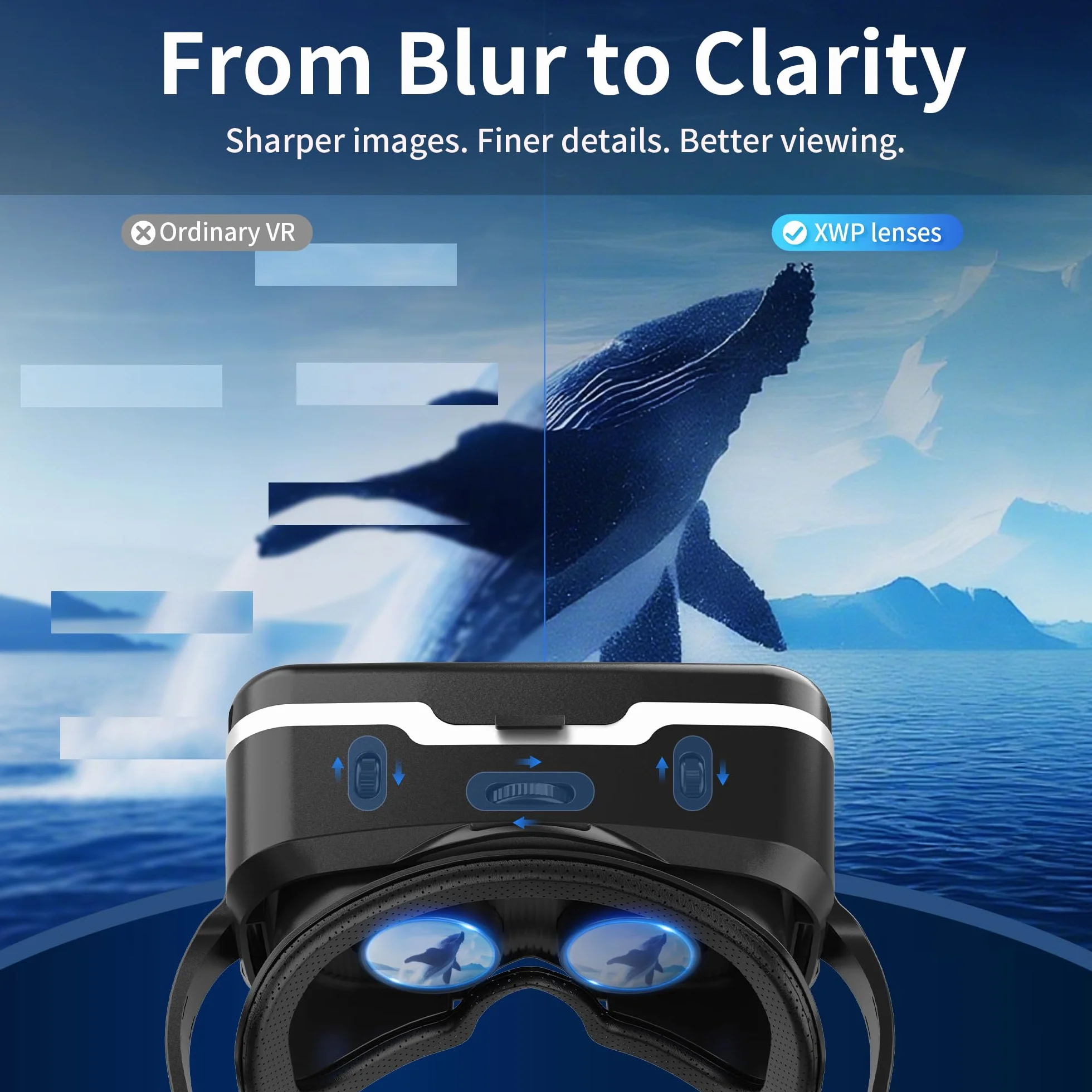 Casque VR 3D avec Écouteurs, Lunette de Réalité Virtuelle pour Téléphone Portable, Lentilles HD, iPhone & Android 4,7–6,8"