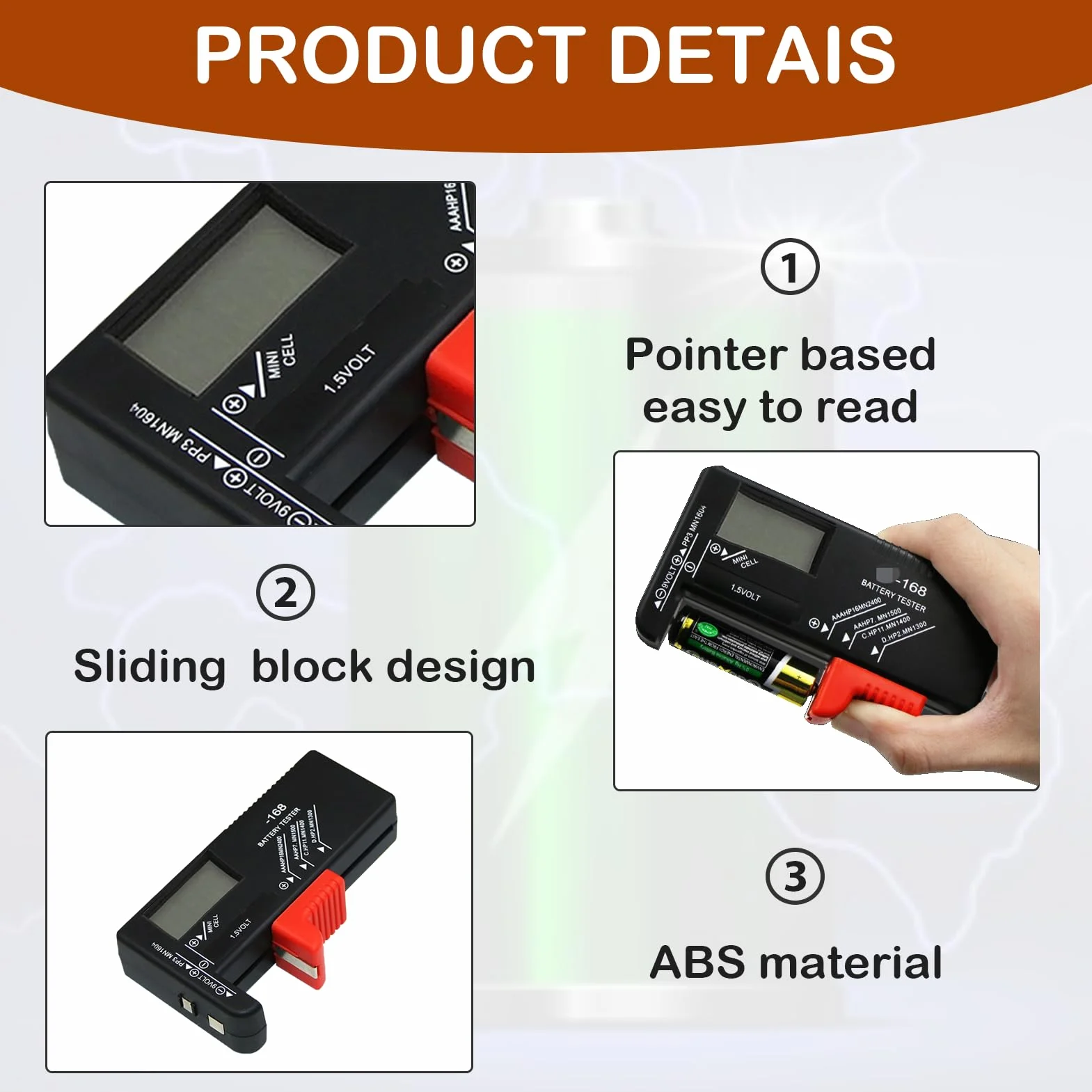 Testeur de Piles Universel Numérique BT-168D pour AA AAA C D 9V 1.5V Piles Bouton avec Ecran LCD