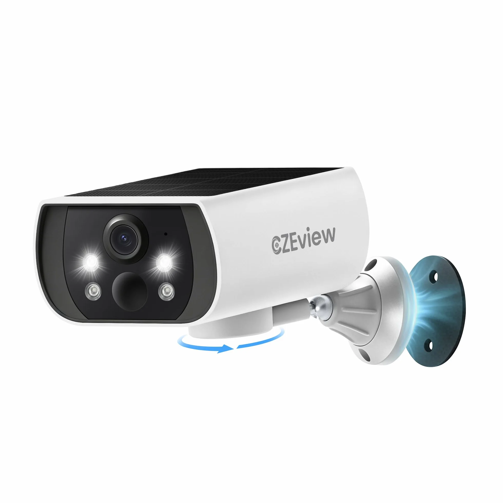 CZEview 5MP Camera Surveillance WiFi Extérieure Solaire sans Fil, Montage Magnétique, 300° Rotation, Détection de Personnes, Vision Nocturne Couleur, Audio Bidirectionnel, IP65, avec Batterie