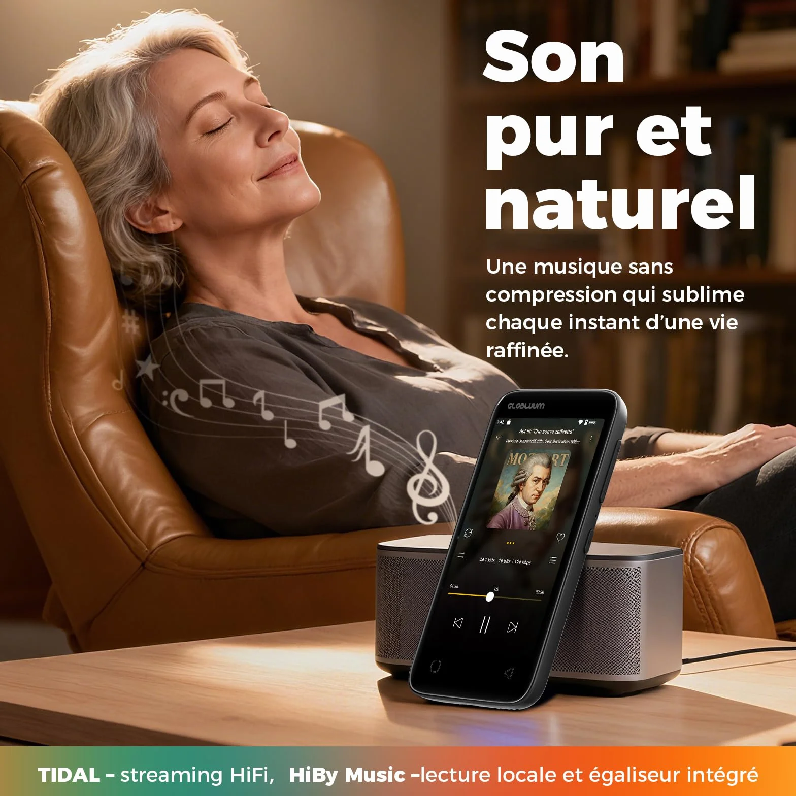 Lecteur MP3 96 Go Bluetooth 5.0 WiFi Compatible Spotify Android écran Tactile 4 Pouces Son HiFi Radio FM