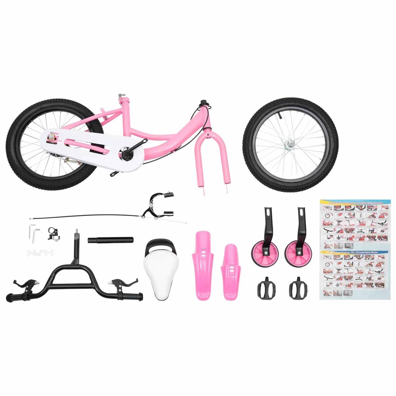 Vélo pour enfant 16 pouces roues stabilisatrices freins doubles - Vélo léger fille garçon - Rose