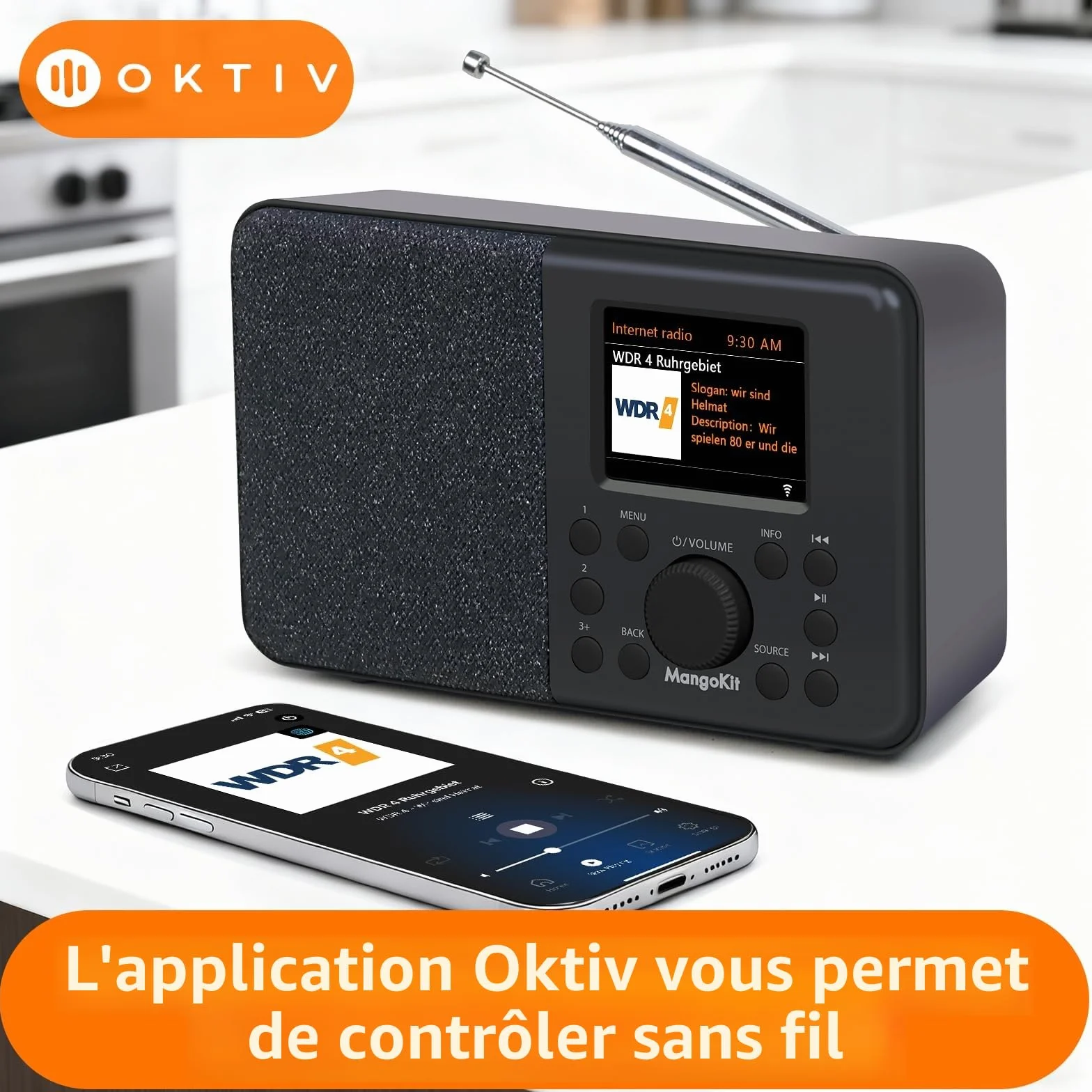 Radio Internet DAB/DAB+ WiFi avec Bluetooth FM Double Alarme Cuisine Noir