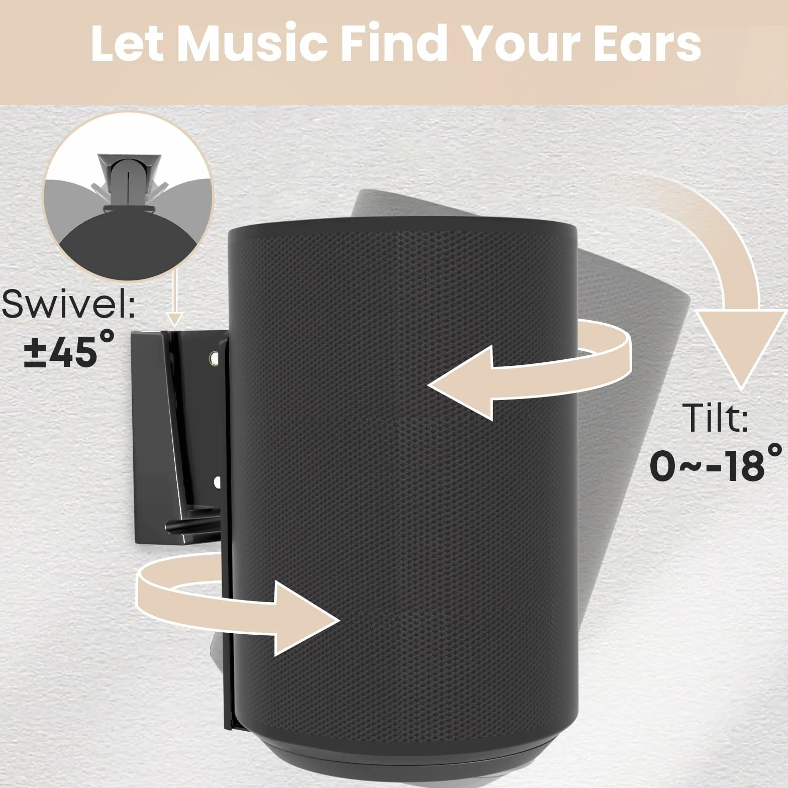PUTORSEN Support Mural pour Sonos Era 100, Support Enceinte Murale Inclinable Orientable pour Un Meilleur Plaisir Audio,Gestion des Câbles,Supporte Jusqu'à 3 kg(1 Support,Noir)