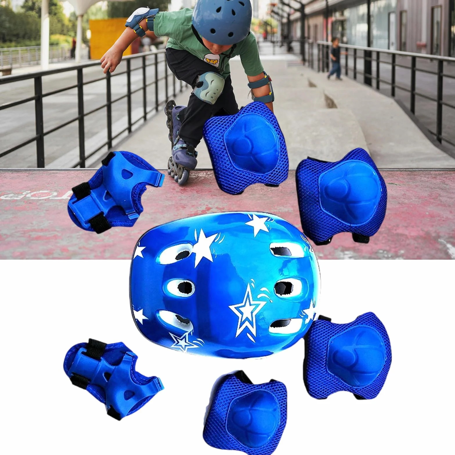 Lot de 7 équipements de protection pour enfant 3-16 ans genouillères coudières protège-poignets scooter patinage