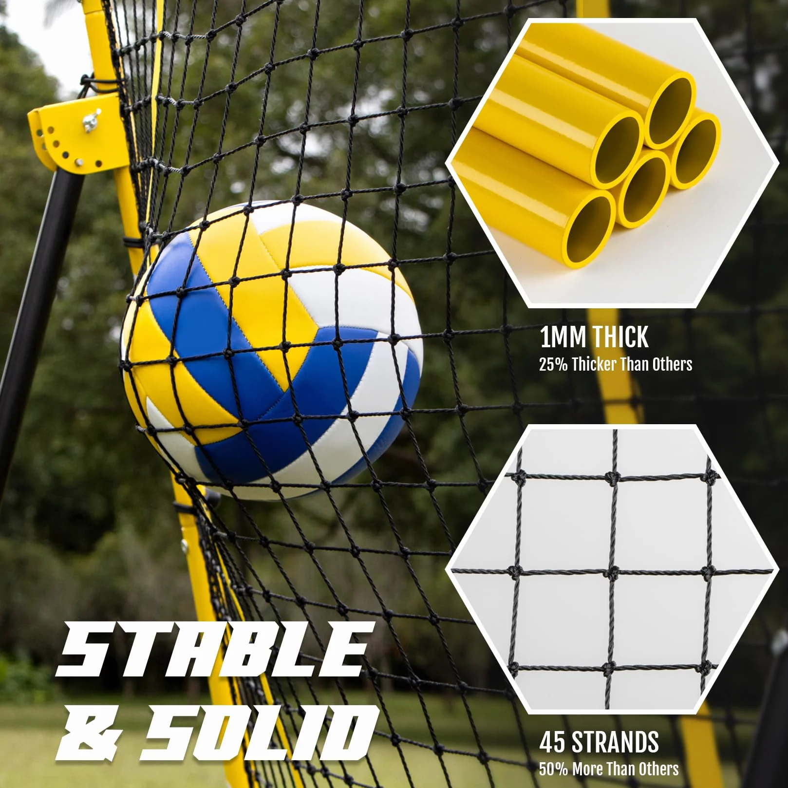Filet de rebond de volley-ball Newbyinn, équipement d'entraînement avec 5 angles réglables, 2,1 x 1,2 m