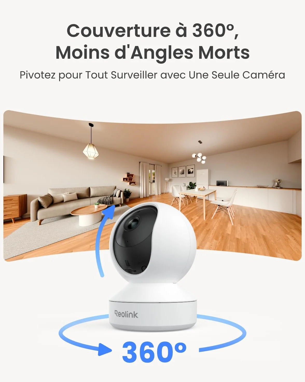 Reolink 4MP Interieur Caméra Surveillance WiFi – Vue à 360°, Suivi Automatique, Détection IA (Personne/Animal/Pleurs), Audio Bidirectionnel, Vision Nocturne, Mode Privé, sans Abonnement – ​​E1