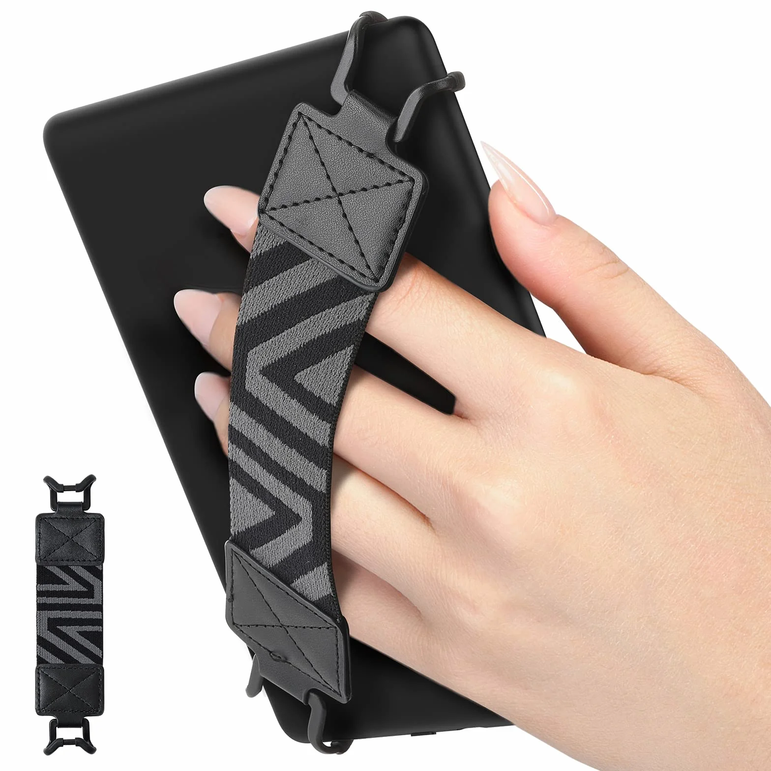 MoKo Dragonne de Sécurité pour 6-8" Kindle eReaders- Kindle/Kobo/Voyaga/Lenovo/Sony E-Book Tablet, Sangle Haute-Élastique Polyvalente Légère Support Antidérapante, Noir