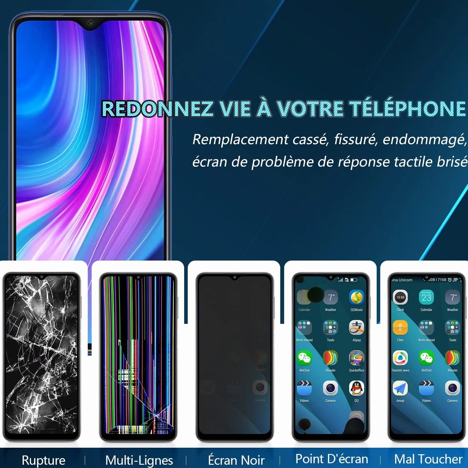 RongZy Écran pour Xiaomi Redmi Note 8 Pro M1906G7I M1906G7G LCD Écran Tactile Digitizer Interne pour Note 8 Pro Assemblé de Remplacement avec Outils(6.53")
