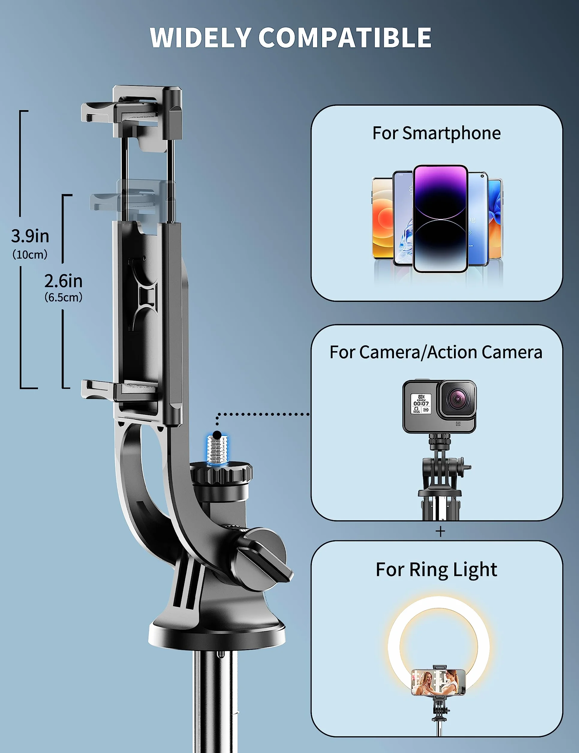 Trépied Selfie Stick 163.5cm avec Télécommande pour Smartphone iPhone Samsung GoPro