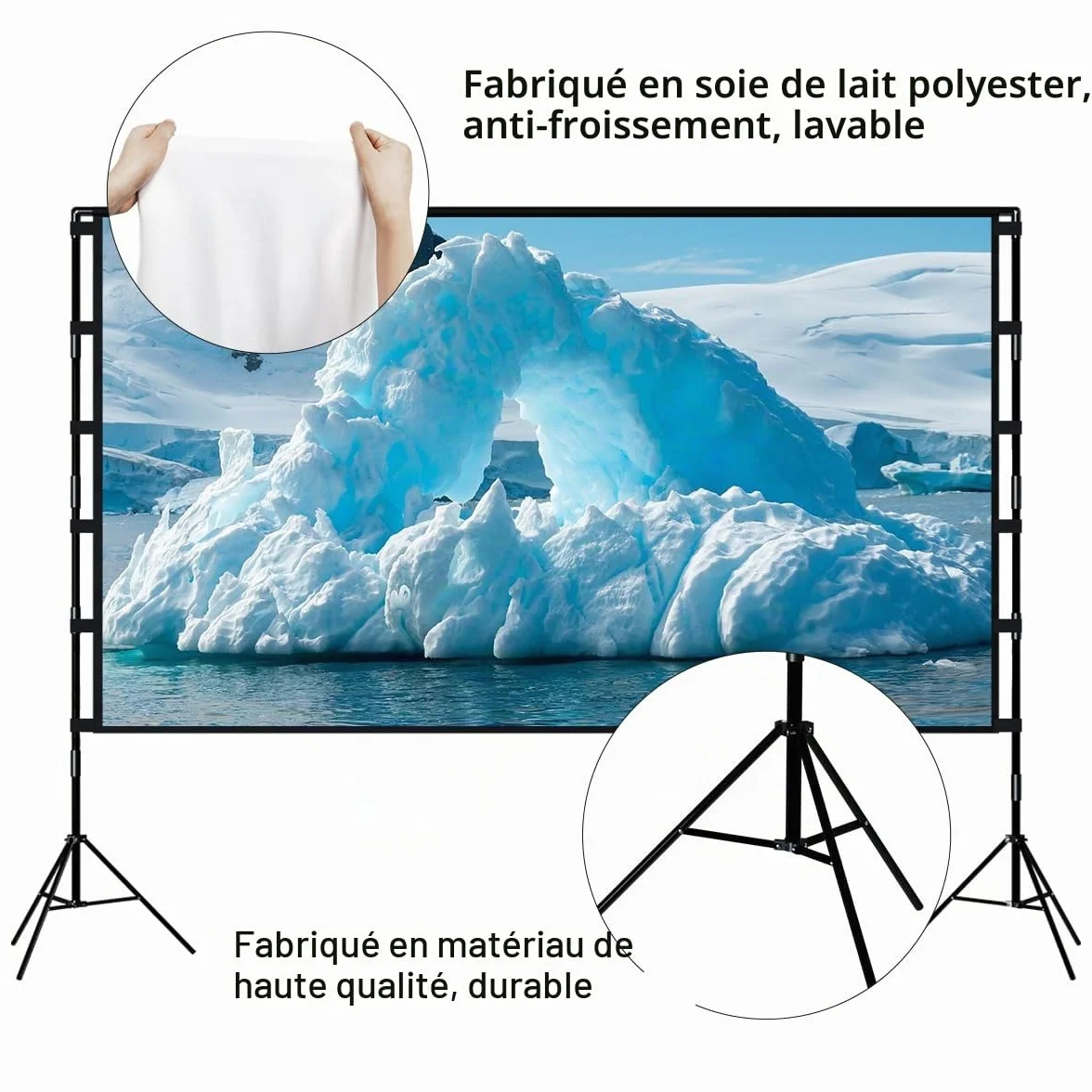 Towond Écran de Projection 120 Pouces Portatif 16:9 HD avec Support et Sac de Transport