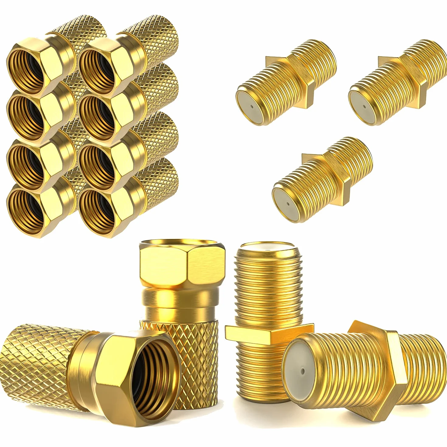 Connecteur F Fiche 7mm 10x + F Coupleur 5X | Joint en caoutchouc | Ecrou large à visser | Rallonge pour câble d'antenne coaxial Câble coaxial SAT | Satellite LNB F mâle + Connecteur Set