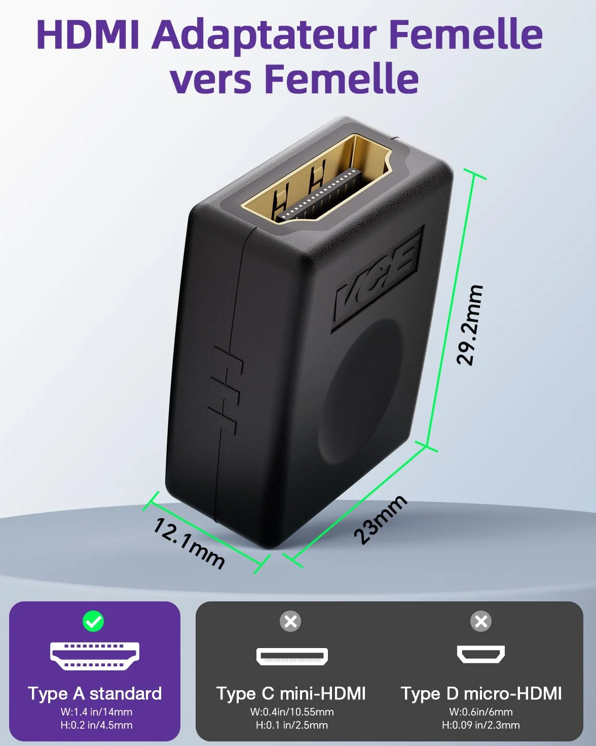 VCE Coupleur HDMI Femelle Femelle 4K 3D Rallonger des Câbles HDMI Lot de 2