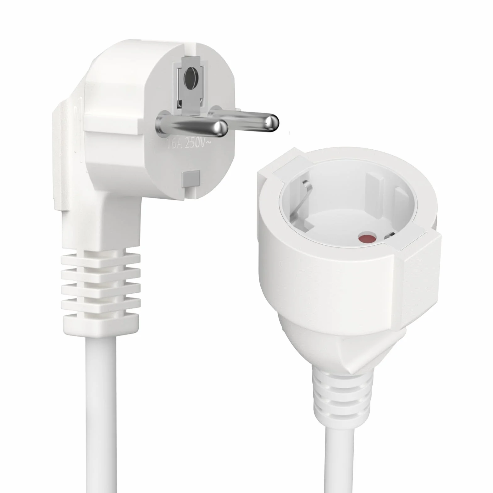 Rallonge Schuko IP20 250V 16A 3680W H05VV-F3G 1,5 mm² 0,5 m Blanc