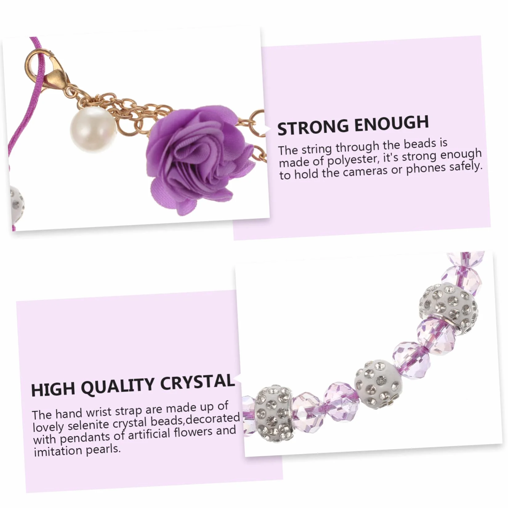 3 Pièces Pendentif Fleur Cristal pour Téléphone Portable Chaîne Décorative Lanière de Poignet Perte Accessoire Élégant pour Femmes et Filles