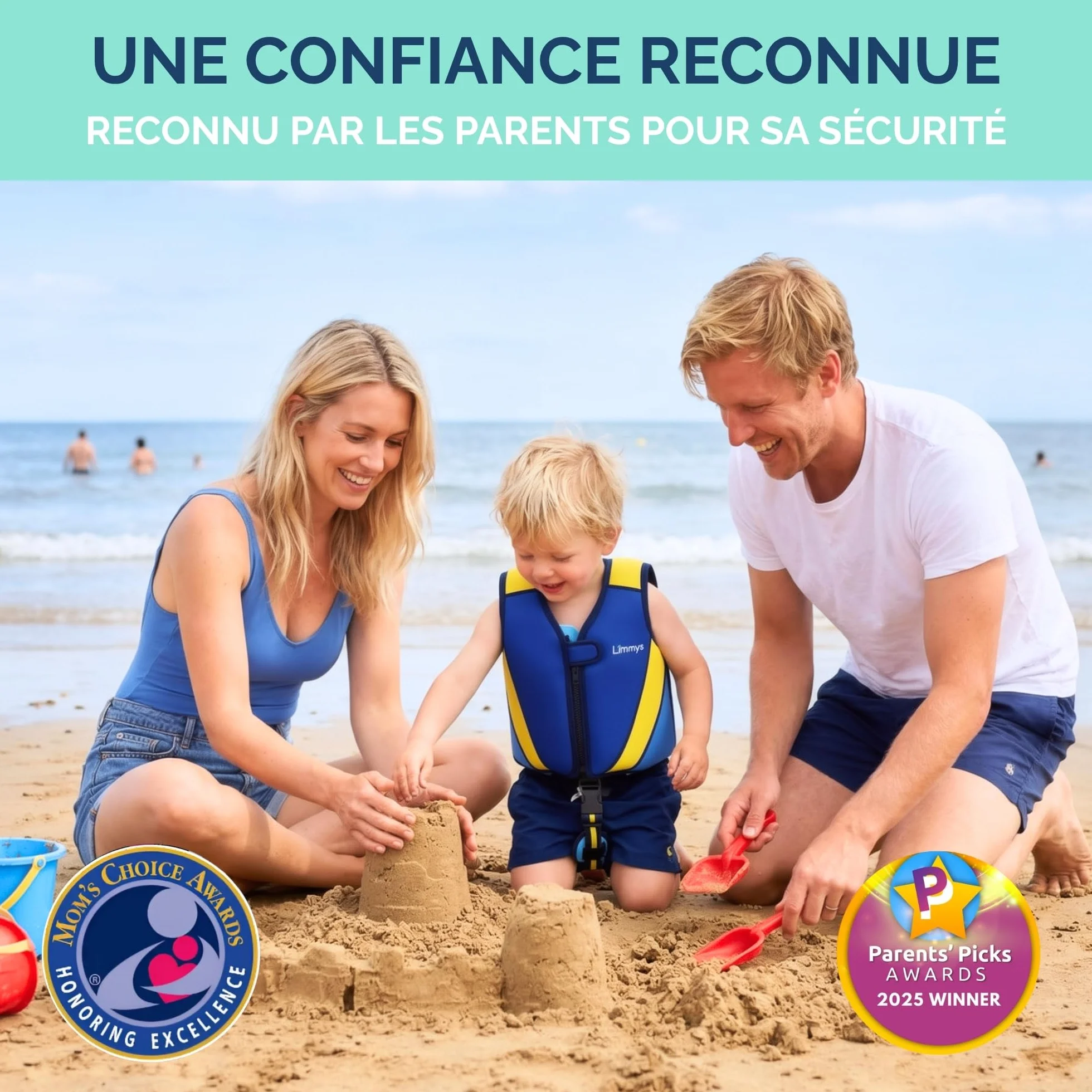 Limmys Gilet de Natation Enfants Aide Flottaison Réglable 8 Panneaux Néoprène Doux CE