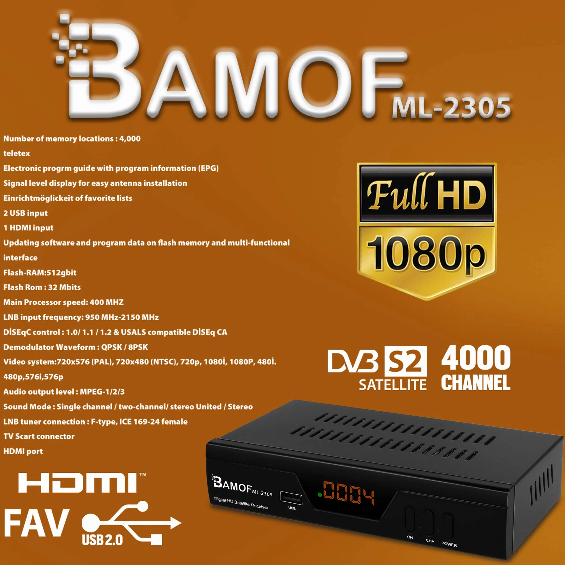 Bamof 2305 Récepteur Satellite Numérique HDTV DVB-S/S2 HDMI Full HD 1080p