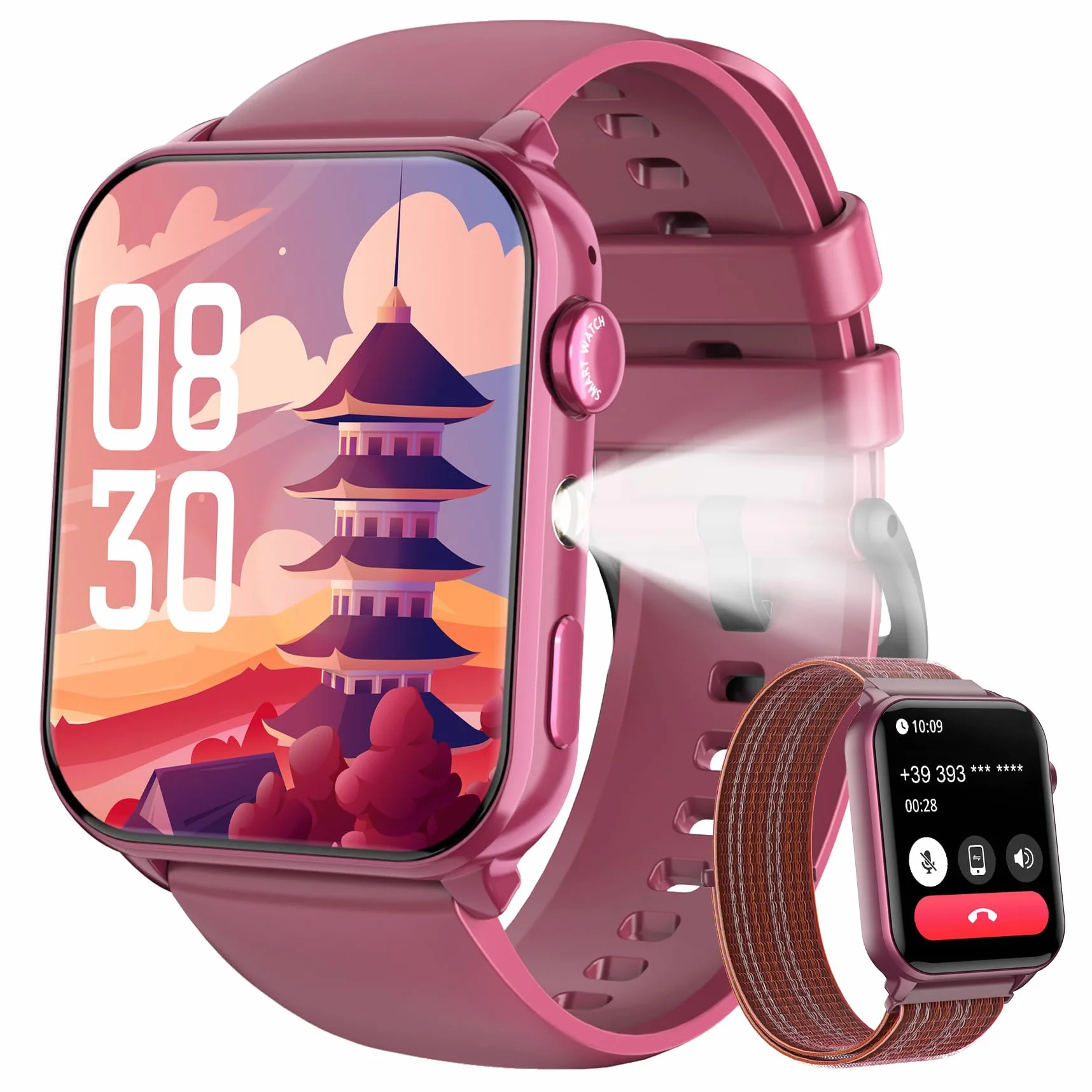 IOWODO Montre Connectée Femme, Appel Bluetooth, Écran 1.85" à LCD, Notifications Réseaux Sociaux, Cardiofréquence/Oxymètre/Analyse Sommeil, 100+ Modes Sports, pour Android& iOS(Violete)