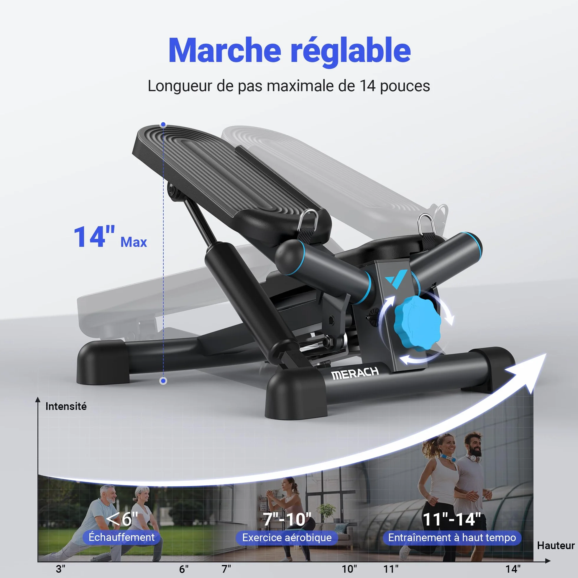 MERACH Stepper 2 en 1 pour la Maison, Silencieux 150 kg avec Écran LCD, Fitness avec Cordes de Puissance