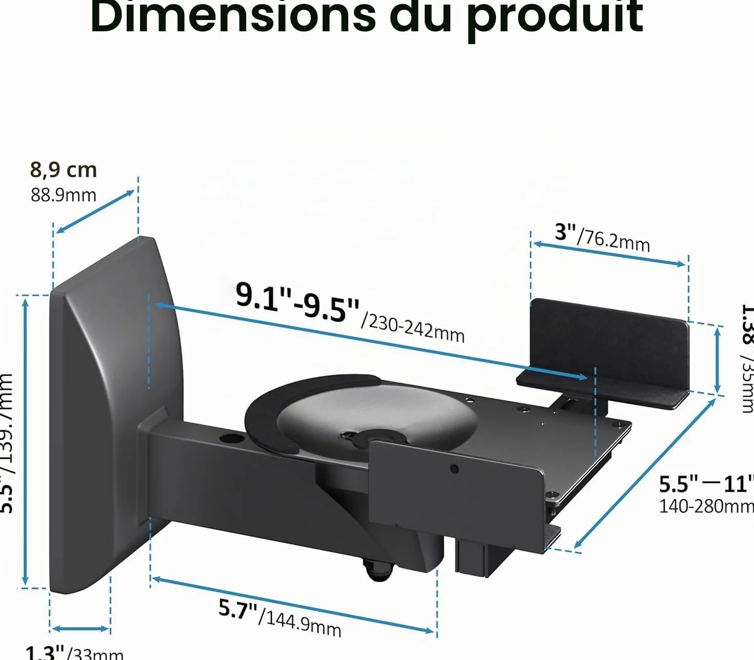 PUTORSEN Support Mural Universel pour Haut-Parleur, Support Mural pivotant et réglable pour Haut-parleurs ambiants, Peut Supporter jusqu'à 15 kg chacun, Noir