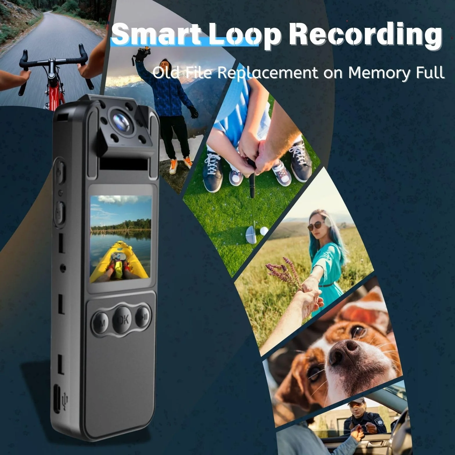 128G Caméra corporelle 1080P avec Objectif Rotatif de 180°, caméra de Sport avec 6 Heures d'autonomie de Batterie, Vision Nocturne, caméra Portable pour Animaux domestiques (H82-1080P-128G)