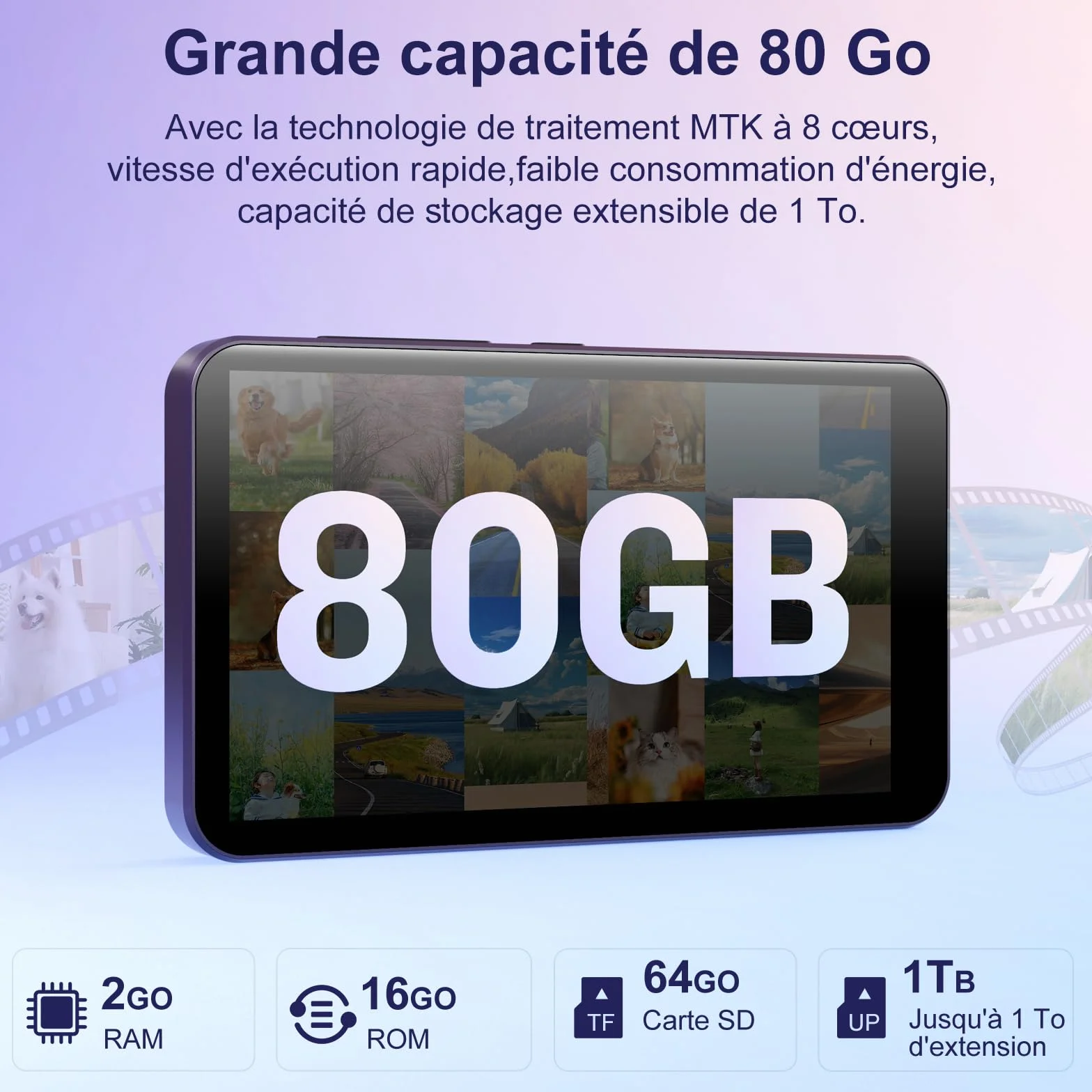 Lecteur MP3 80 Go Bluetooth WiFi 2000 mAh écran Tactile 4" Android Spotify Amazon Music Play Store