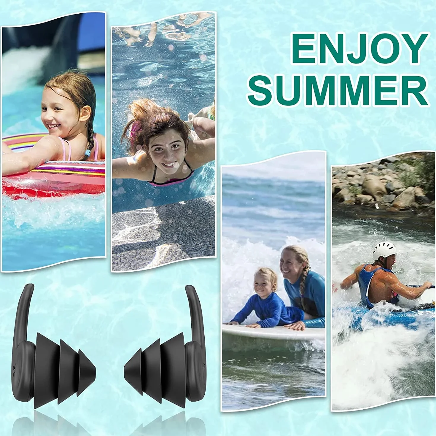 Bouchon Oreille Piscine 3 Paires Bouchons d'oreilles Natation Silicone Réutilisables Imperméables Surf Sports Nautiques