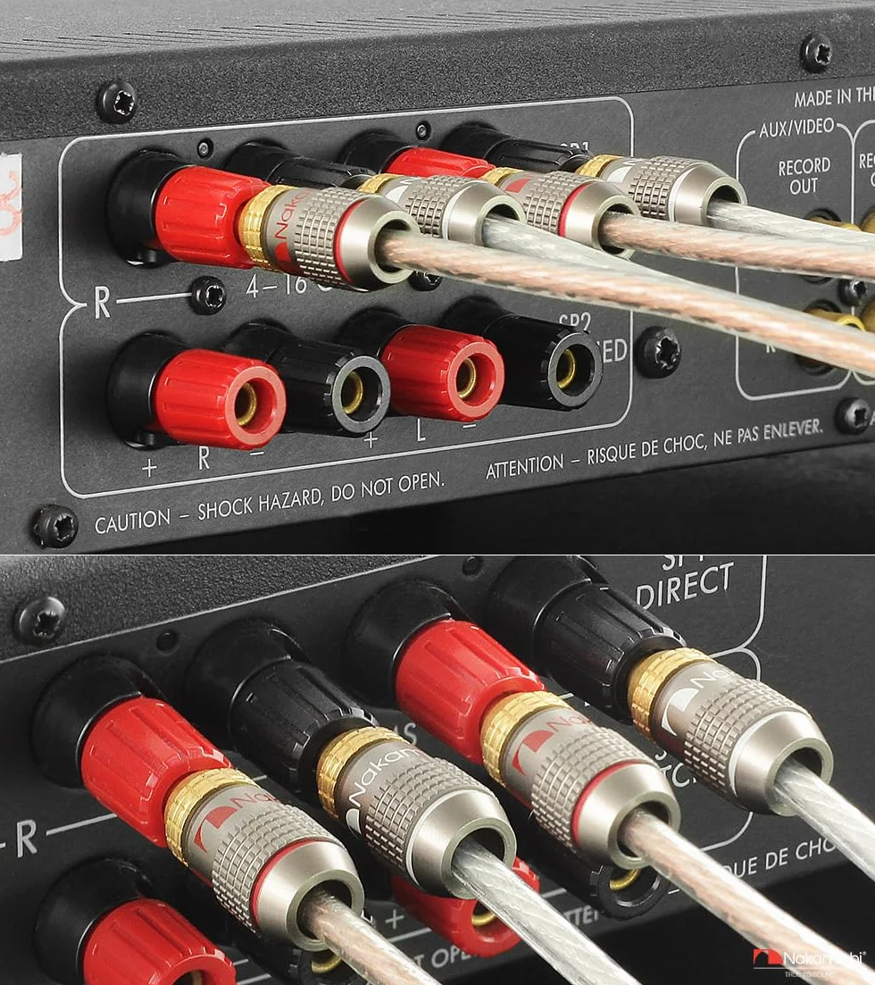 Nakamichi FanLock Fiche banane plaquée or 24K 10 AWG - 18 AWG Calibre 4 mm pour haut-parleurs Amplificateur Hi-Fi, 10 pièces (5 paires)