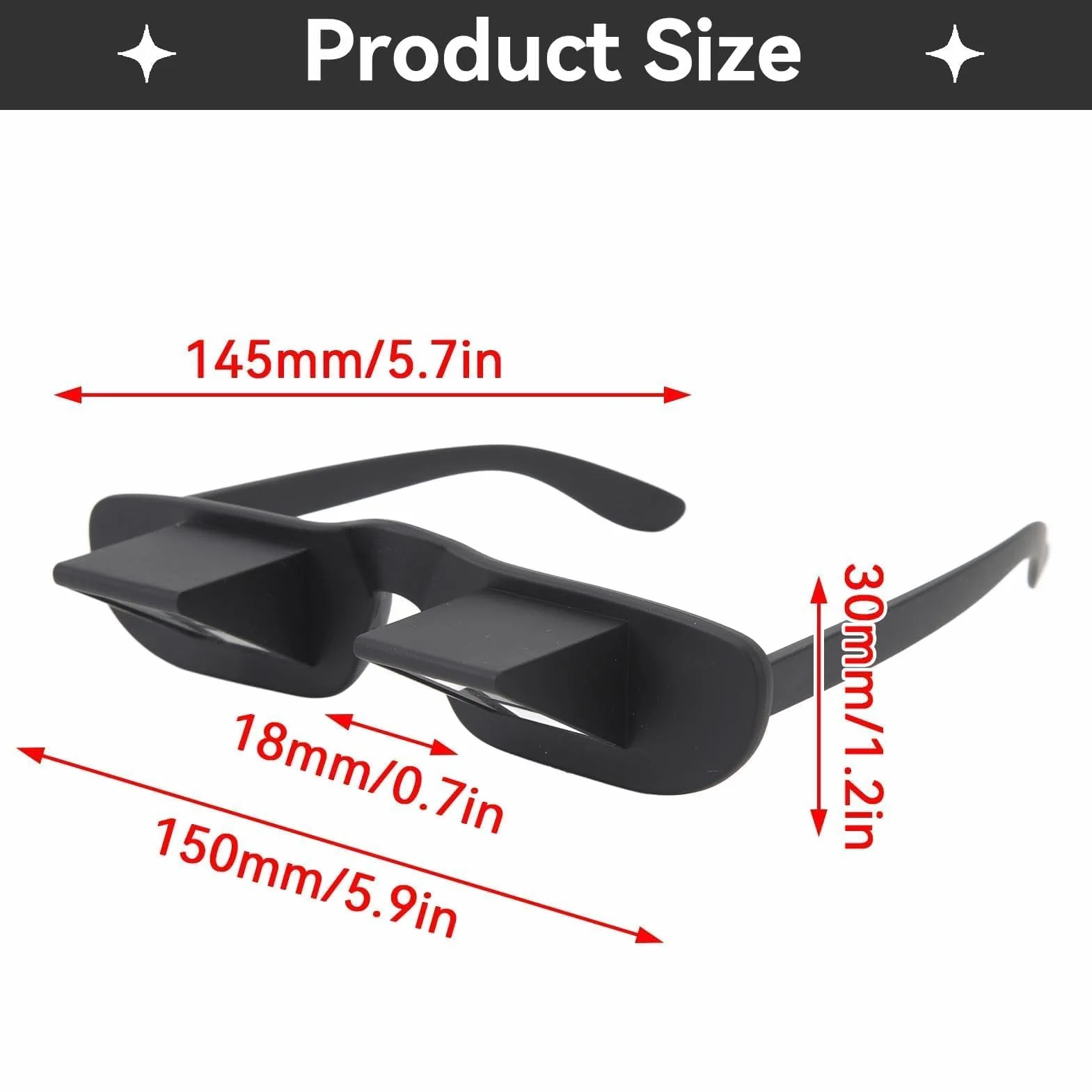 Lunettes Paresseuses, Lunettes à Prisme De Lit, Miroir Horizontal, Lunettes De Lecture Paresseuses, Lunettes à Prisme à 90 Degrés pour S'allonger, Lire, Regarder la Télévision, Noir