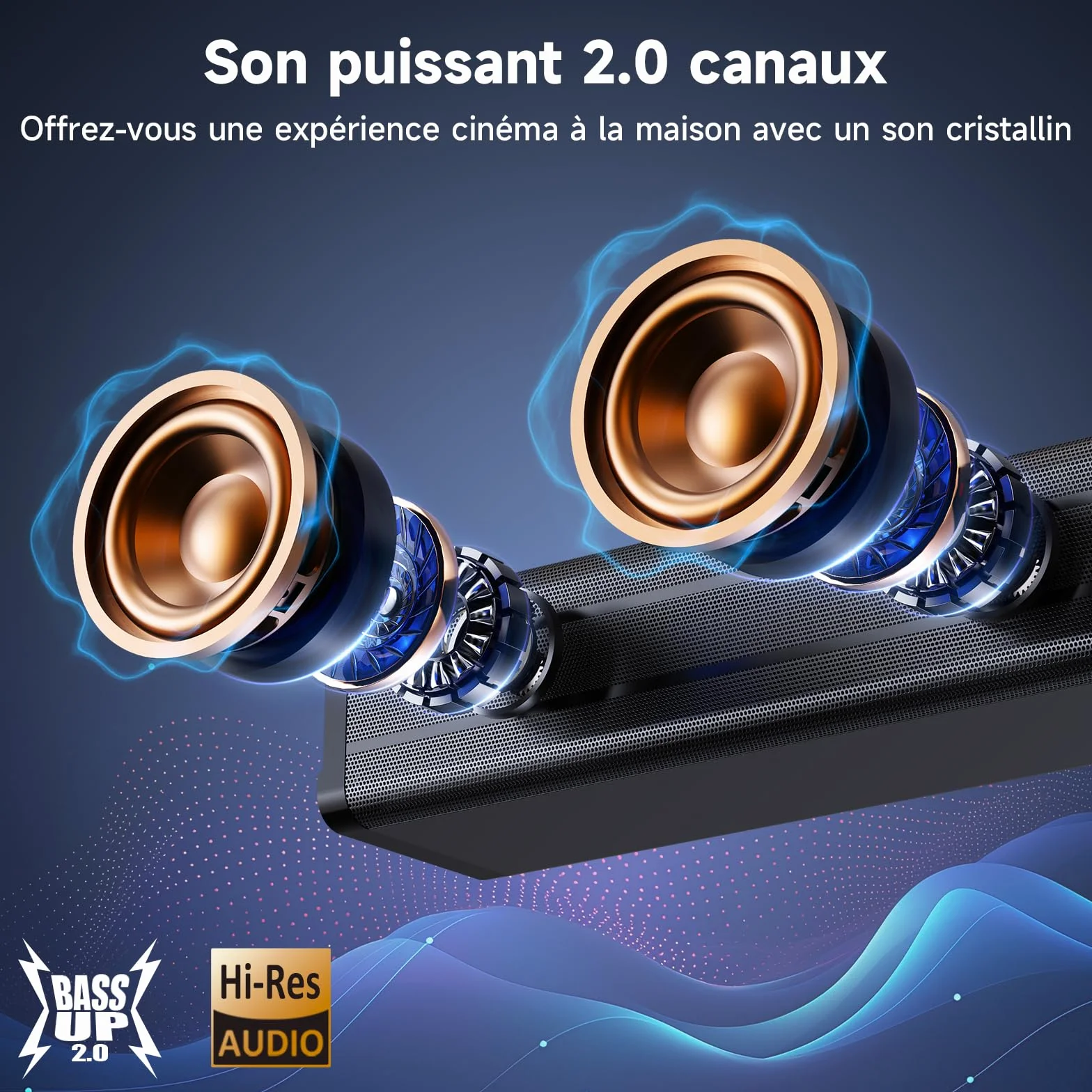 JYX Barre de Son TV 100W Bluetooth 5.4 HDMI Arc Optique AUX USB avec Tweeter Woofer 4 Pouces